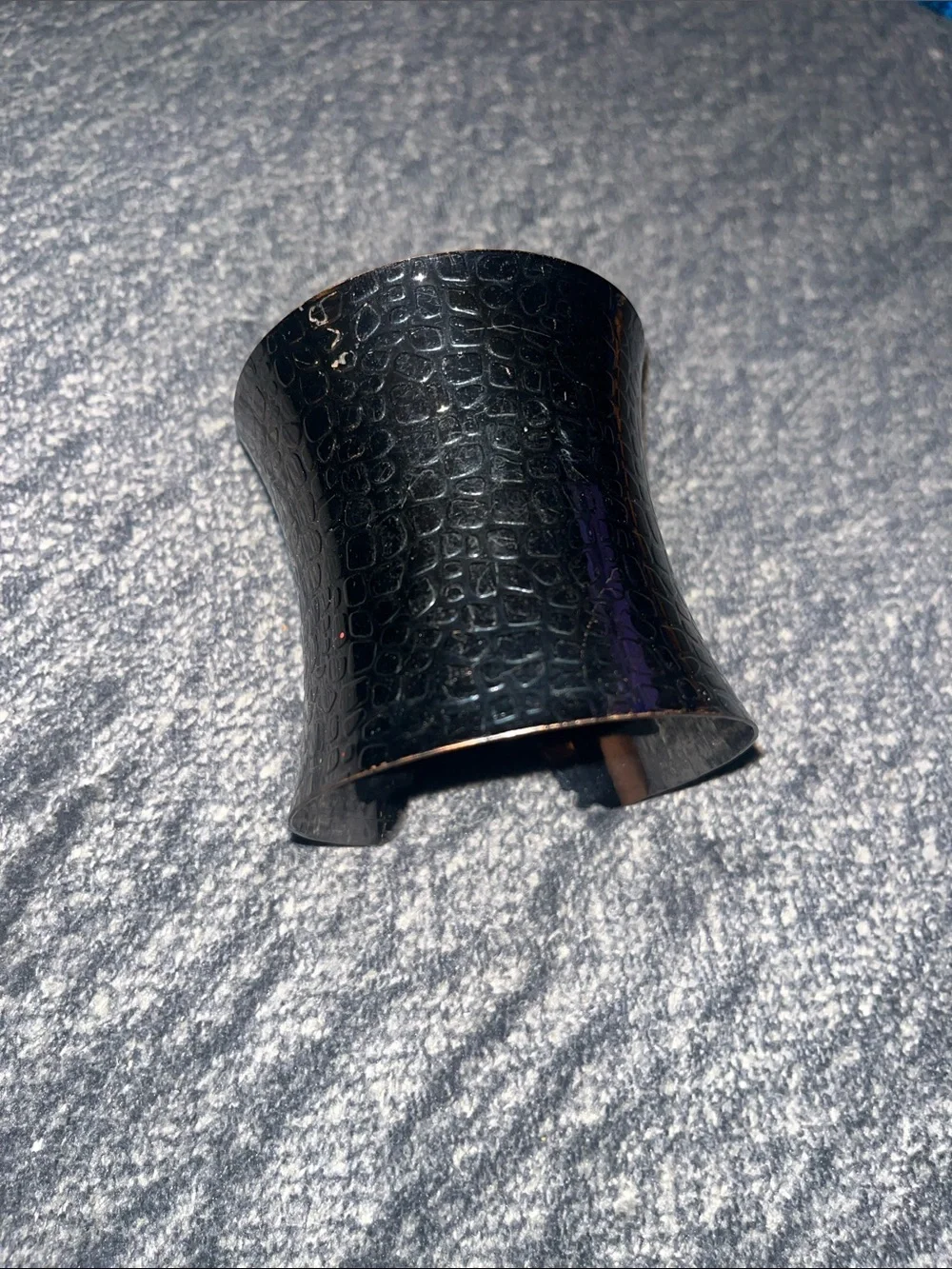 Black Croc-Embossed Wide Cuff Bracelet
